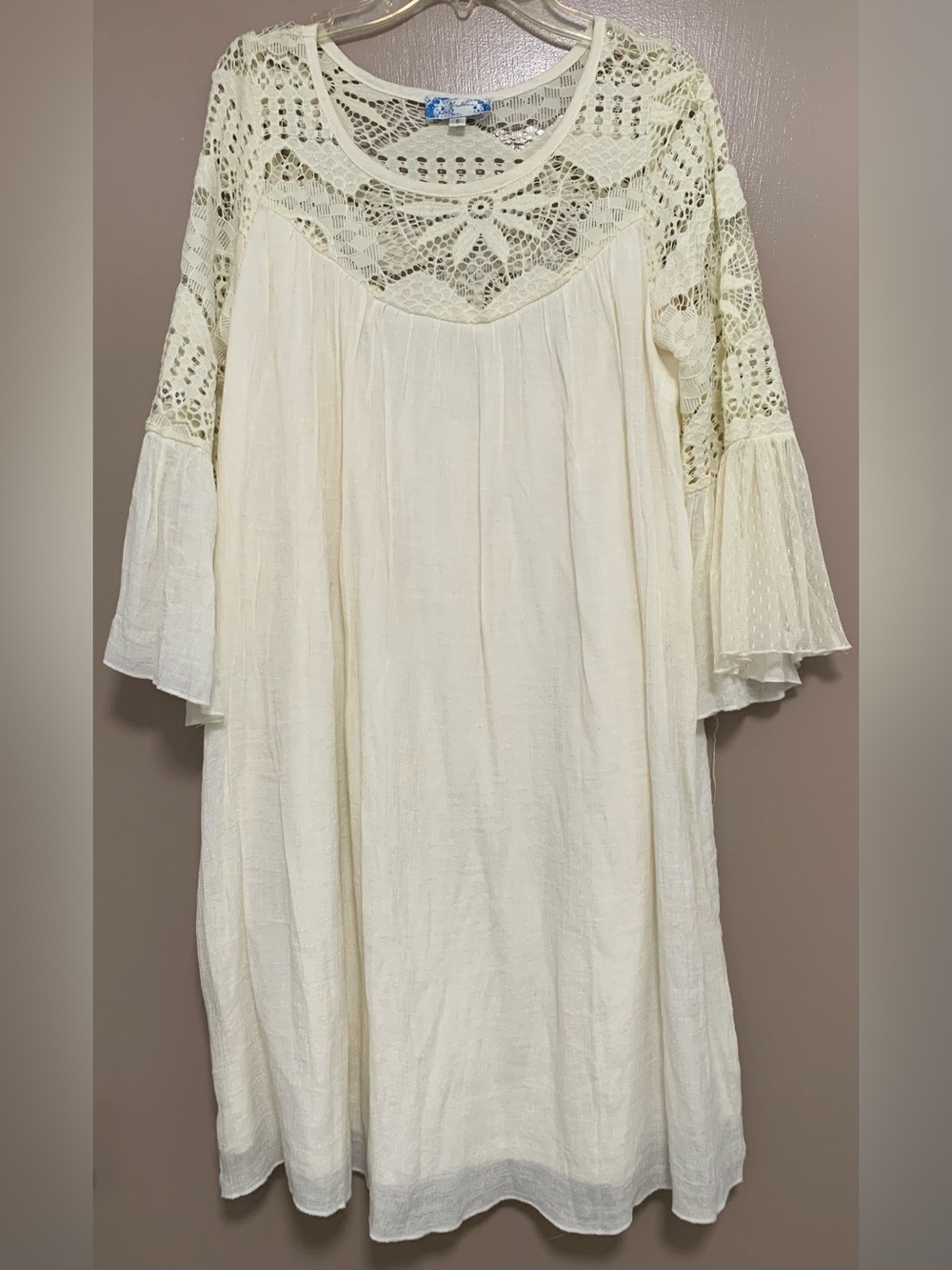 J Gee Boho Dress Creamy Ivory Lace Crinkle Above Knee Size S/M
